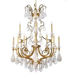French Gilt and Rock crystal Sixteen-Branch Chandelier in Baroque Style