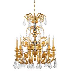 Twelve-Light Louis XVI Style Chandelier in 24-karat Gilt and Cut-Glass Crystal