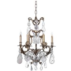 Bronze Silver Leaf and Rock Crystal Six-Branch Chandelier in Louis XV Style