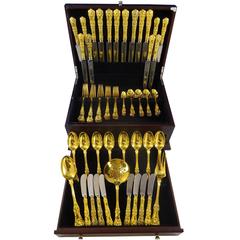 English King by Tiffany & Co. Sterling Silver Vermeil Gold Flatware Set 75 Pcs