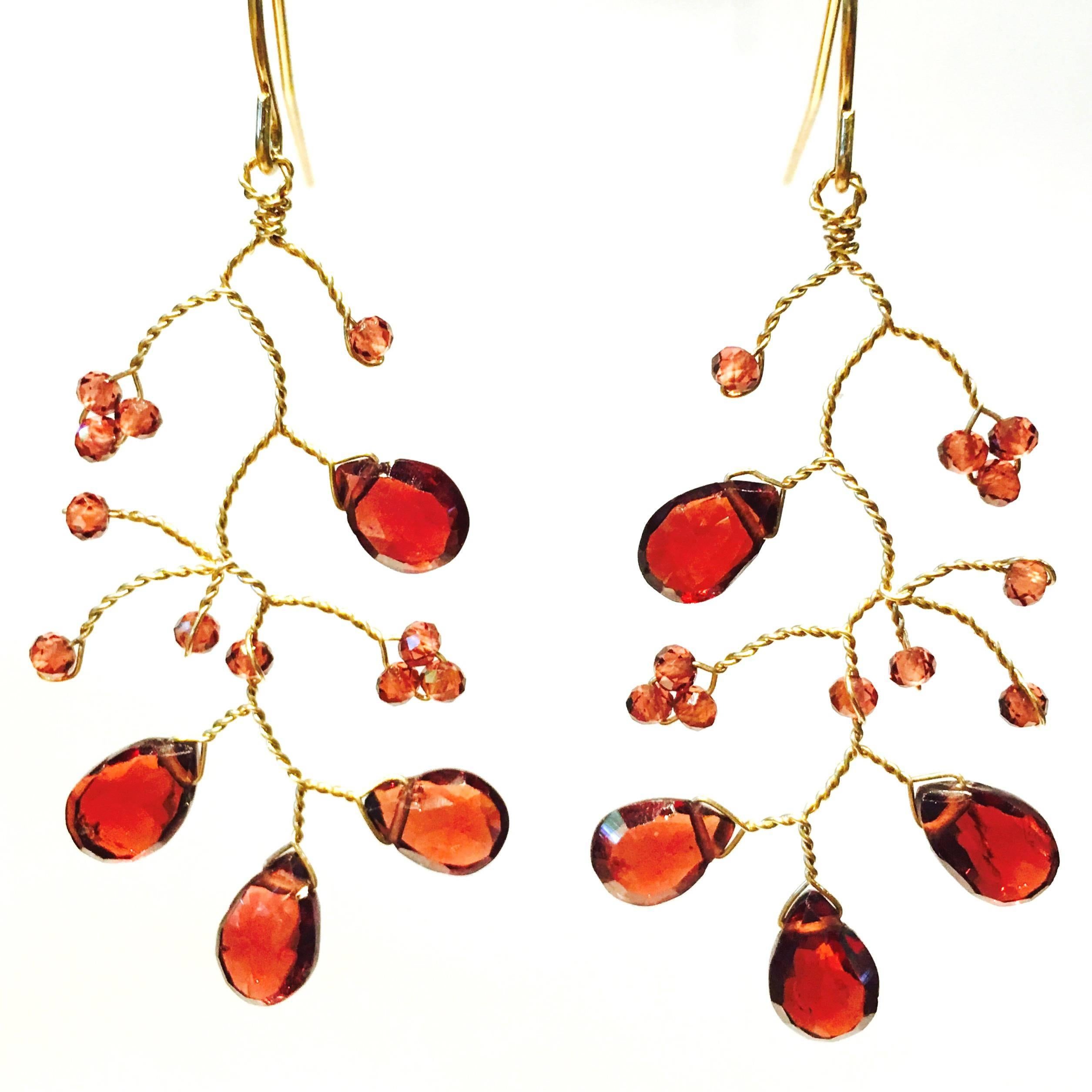 Delicate Garnet Branch Chandelier Earrings