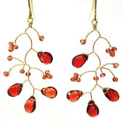 Delicate Garnet Branch Chandelier Earrings