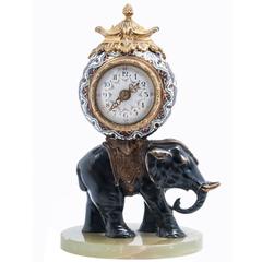 Antique Cute Miniature Time Piece Pendulum of a Bronze Elephant Carrying the Movement