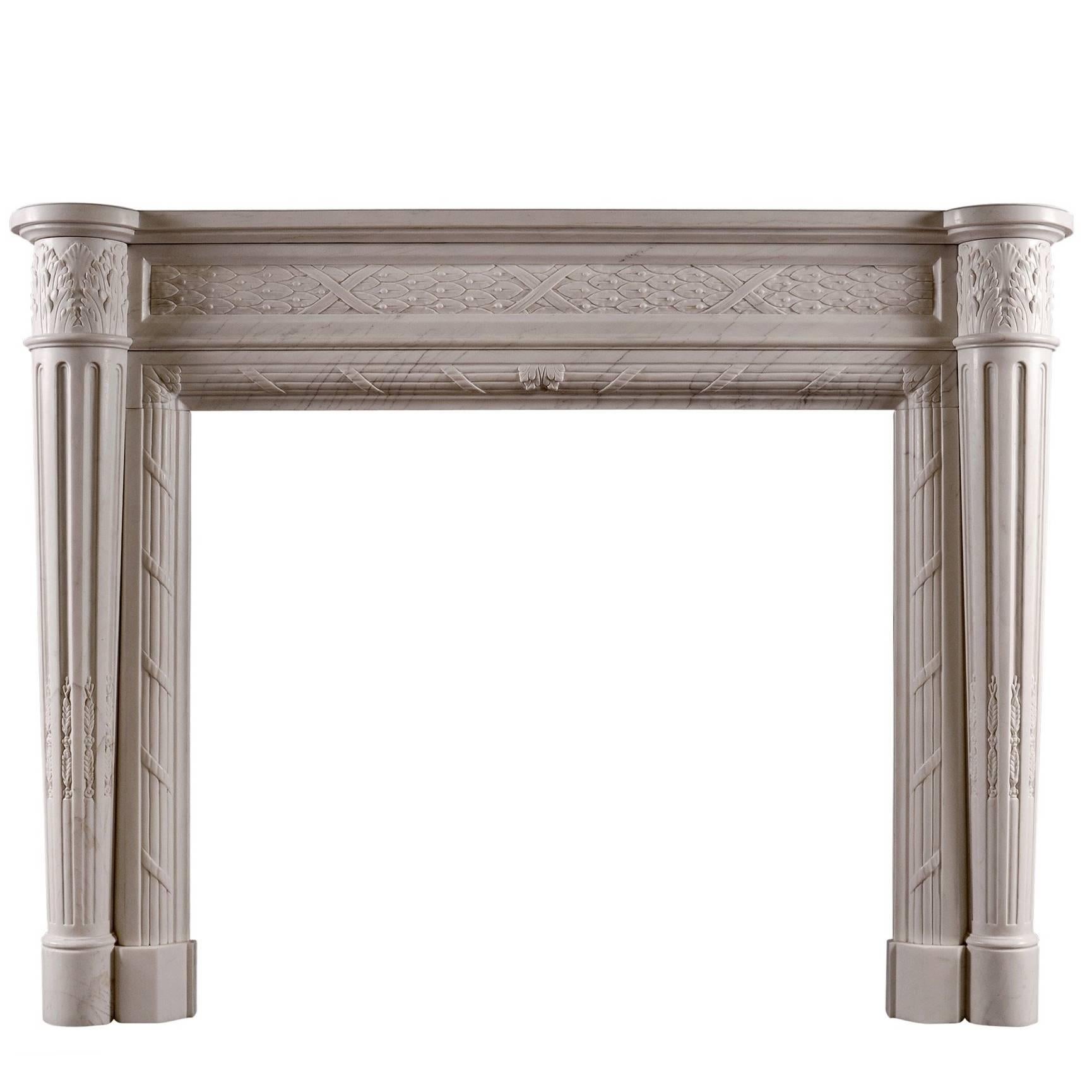 Louis XVI Style Marble Fireplace with Tapering Columns For Sale