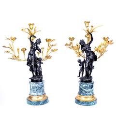 Pair of Large Empire Bronze and Gilded Bronze Candelabra Pair of Large Empire Bronze and Gilded Bronze Candelabra