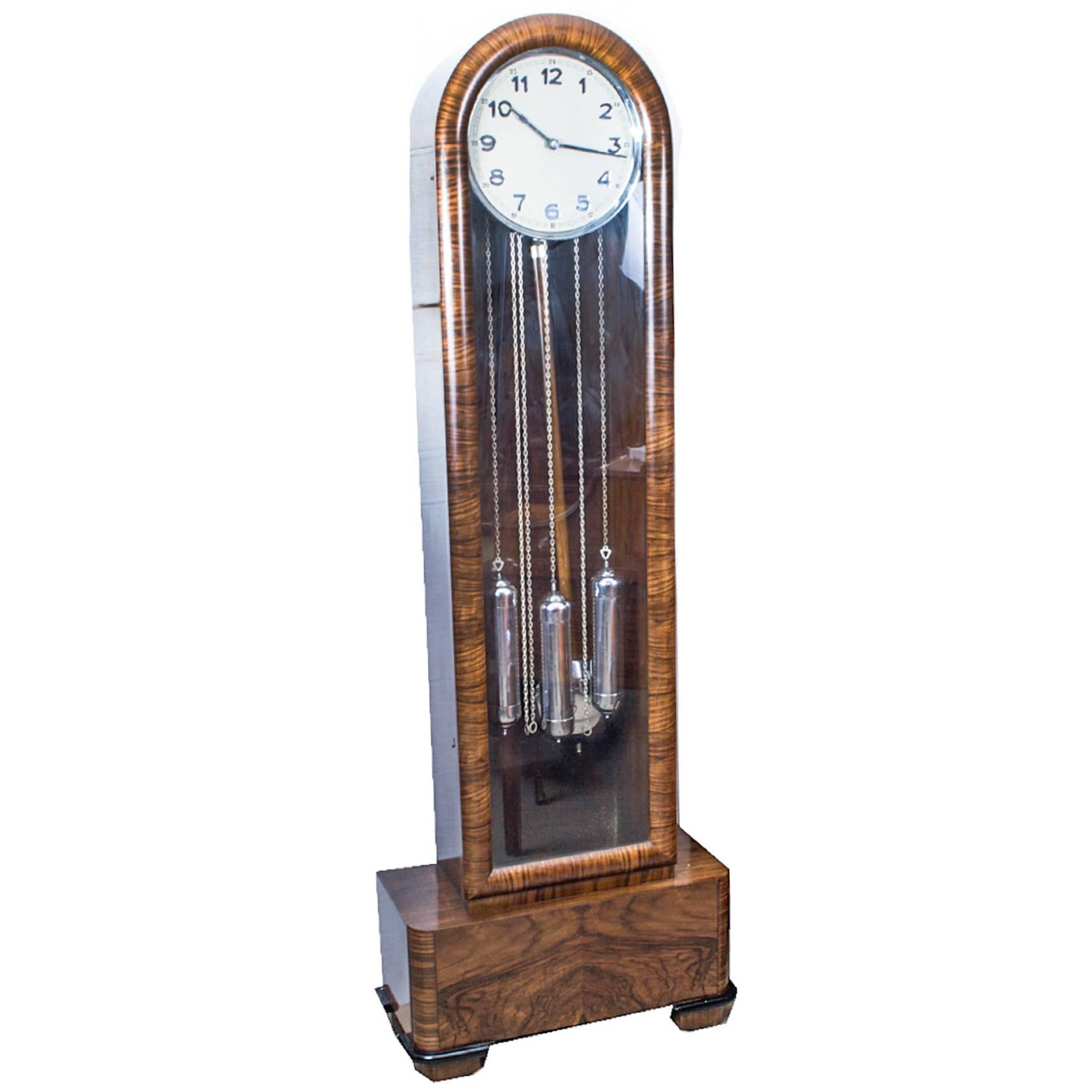Antique Art Deco Walnut Chiming Longcase Clock, circa 1935