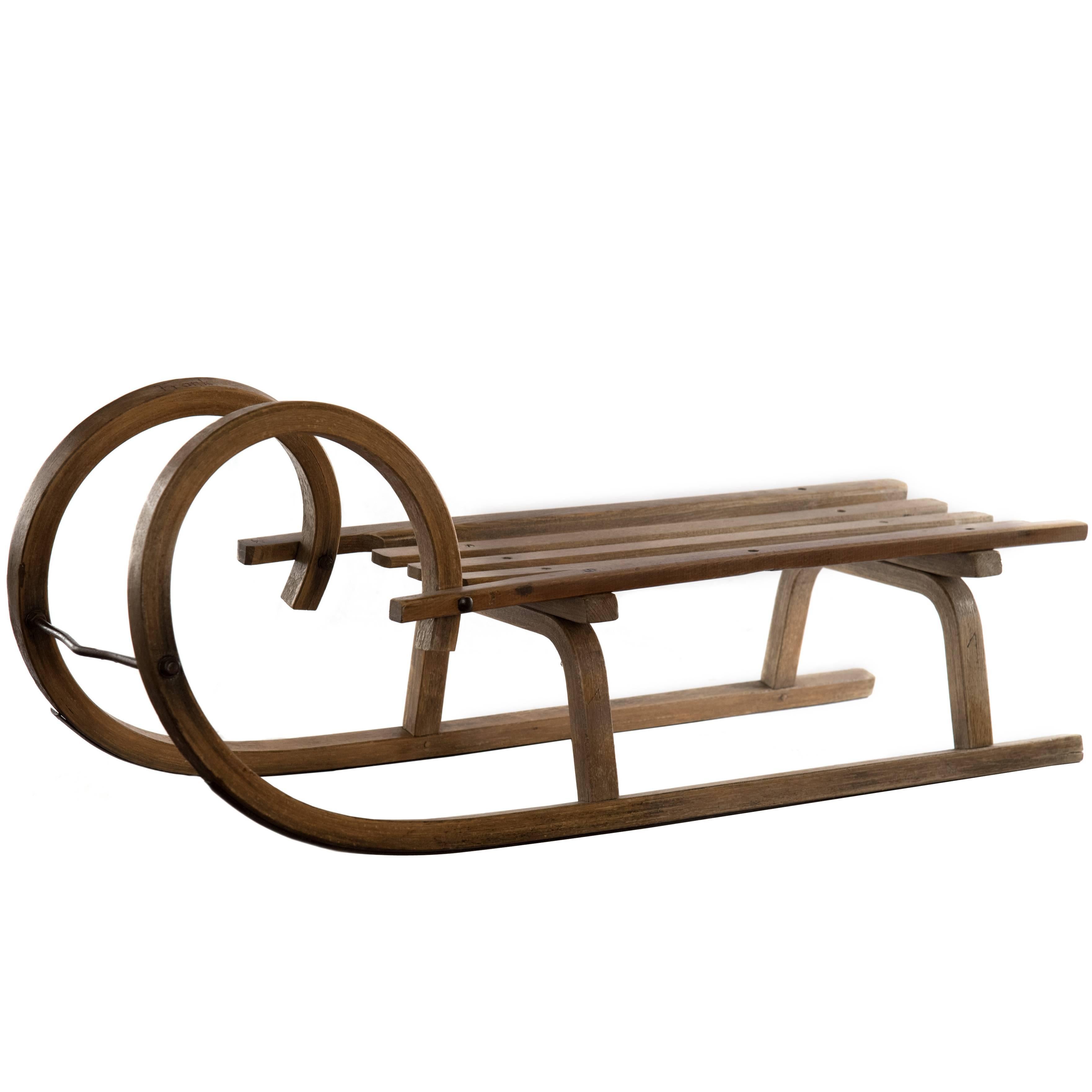 19th Century Grindelwald Ram's Horn Wooden Sled