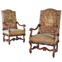 Pair of Continental Walnut Armchairs