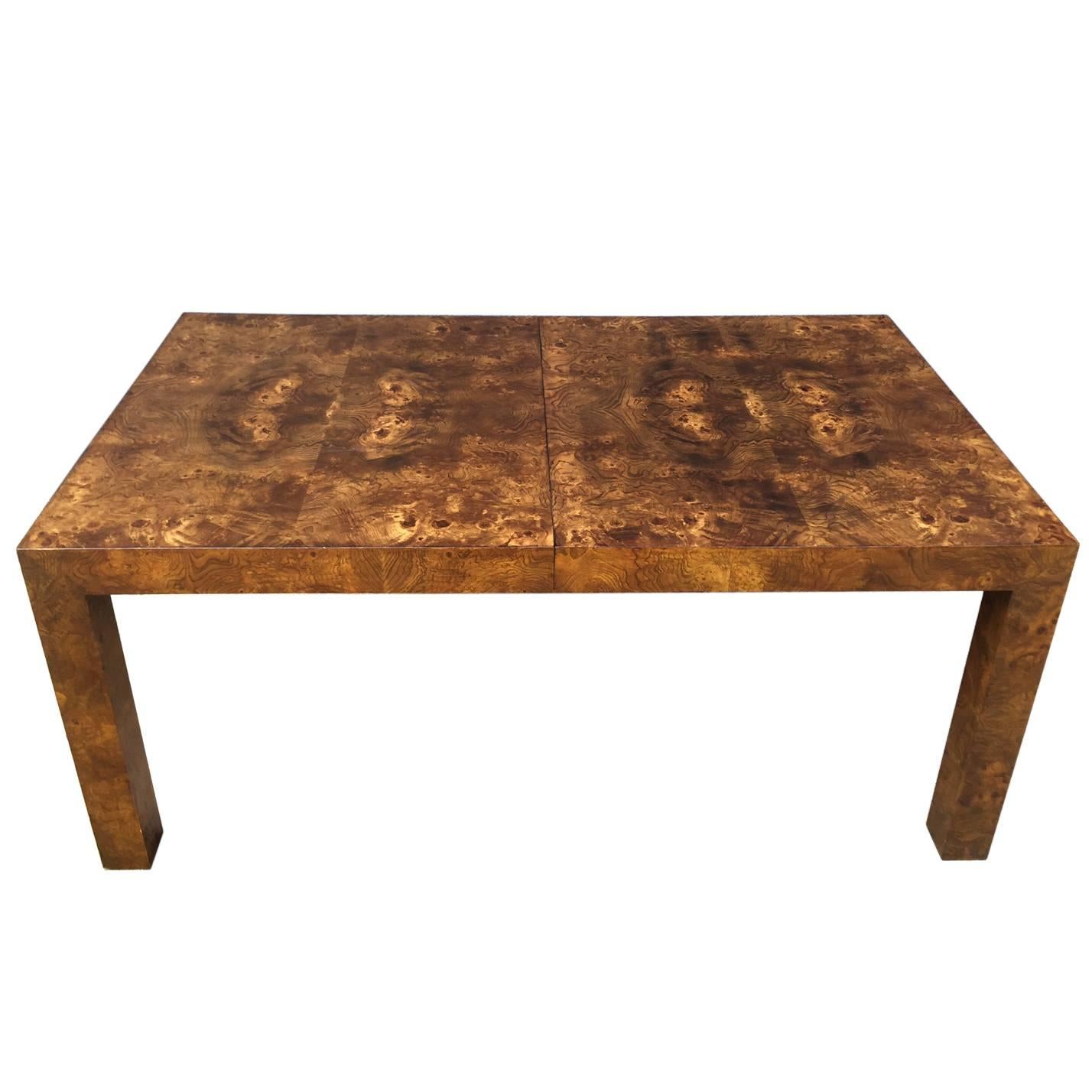 Milo Baughman for Thayer Coggin Burl Olive Wood Parsons Table