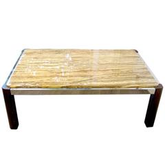 Marble-Top Scandinavian Coffee Table with Teak and Chrome Frame, 1970s
