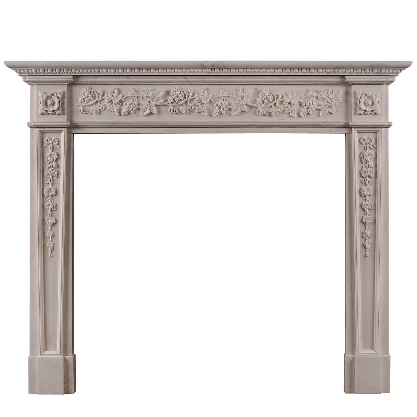 English Regency Style White Marble Fireplace For Sale