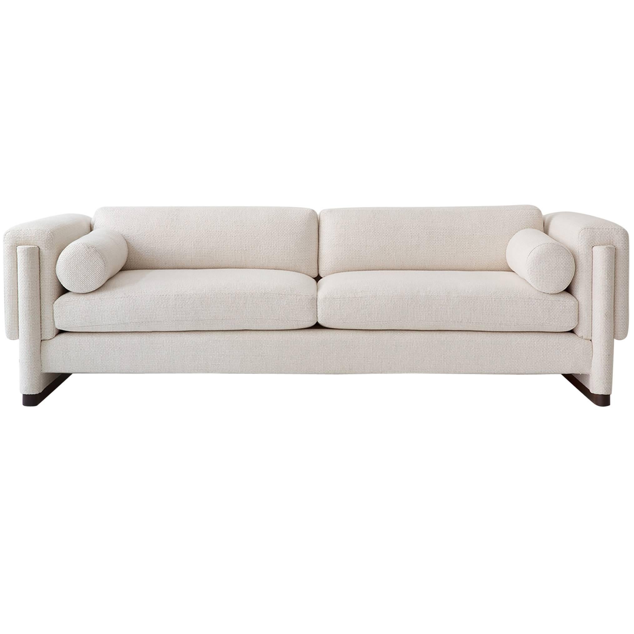 Howard Sofa, Upholstered Down and Solid Wood For Sale