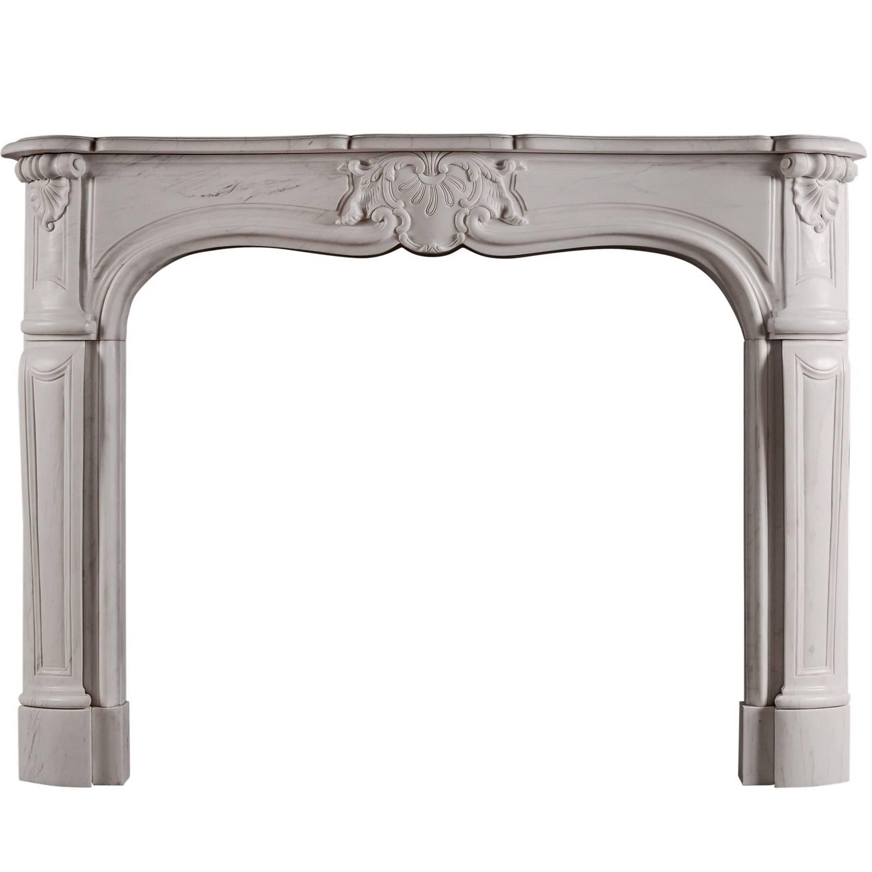French Louis XV Style White Marble Fireplace For Sale