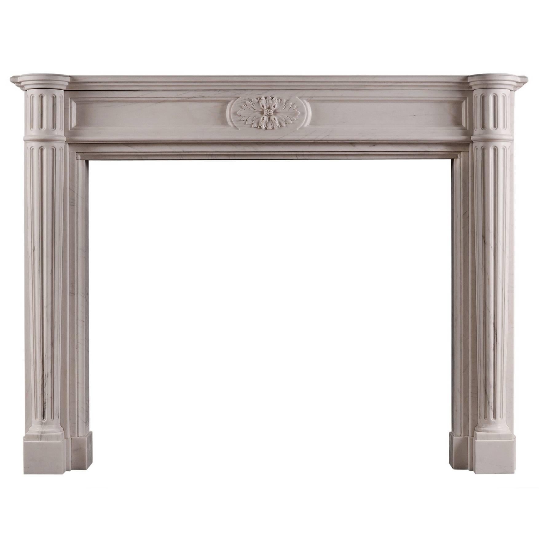 French Louis XVI Style White Marble Fireplace