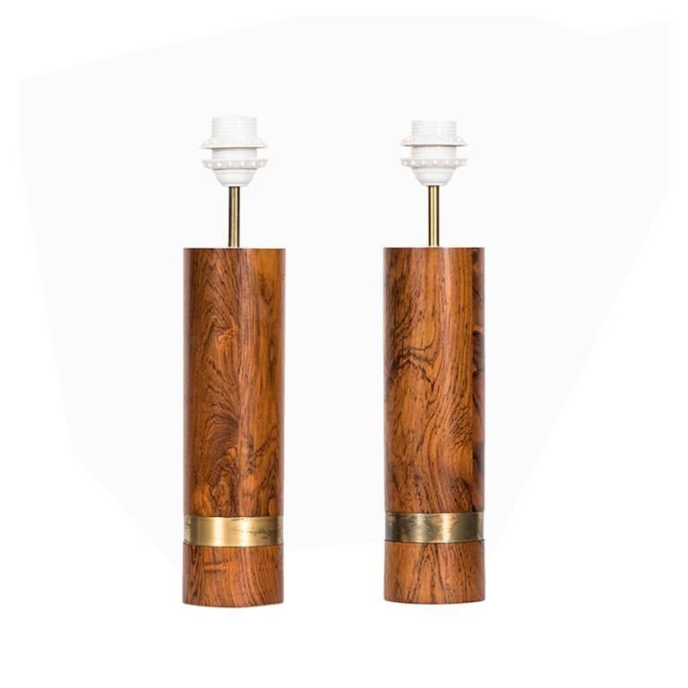 Pair of Table Lamps in Rosewood and Brass