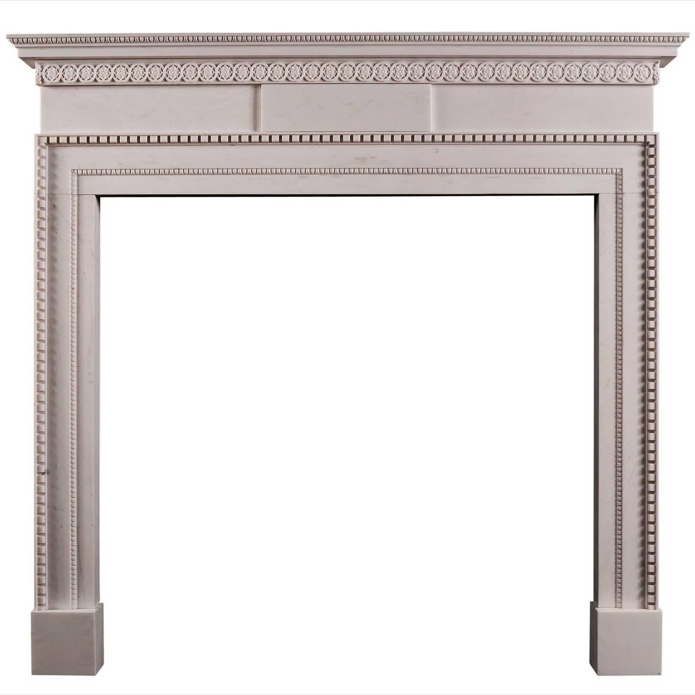 Delicate, Late Georgian Style White Marble Fireplace