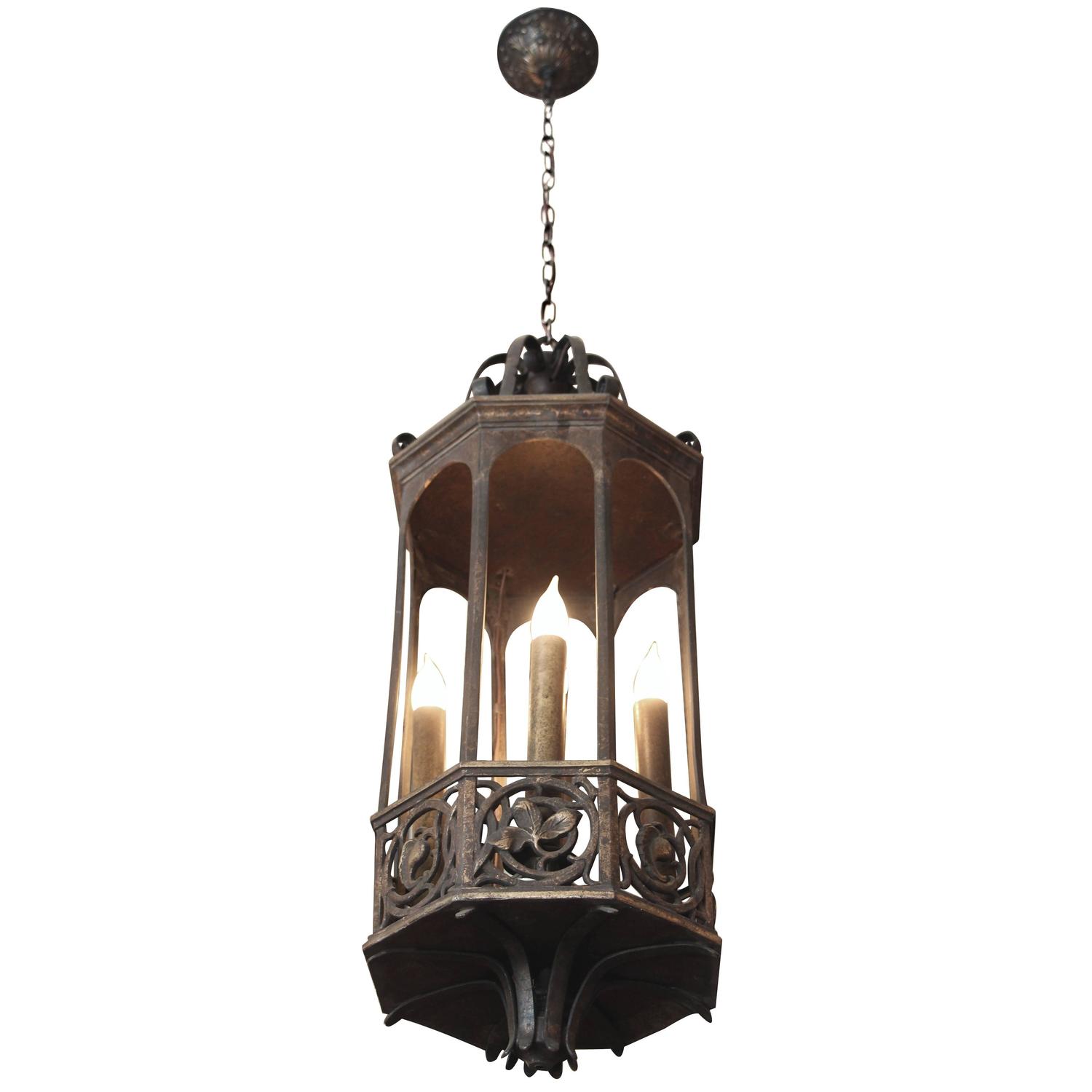 1880s Ornate Bronze FiveLight Lantern Pendant For Sale at 1stdibs