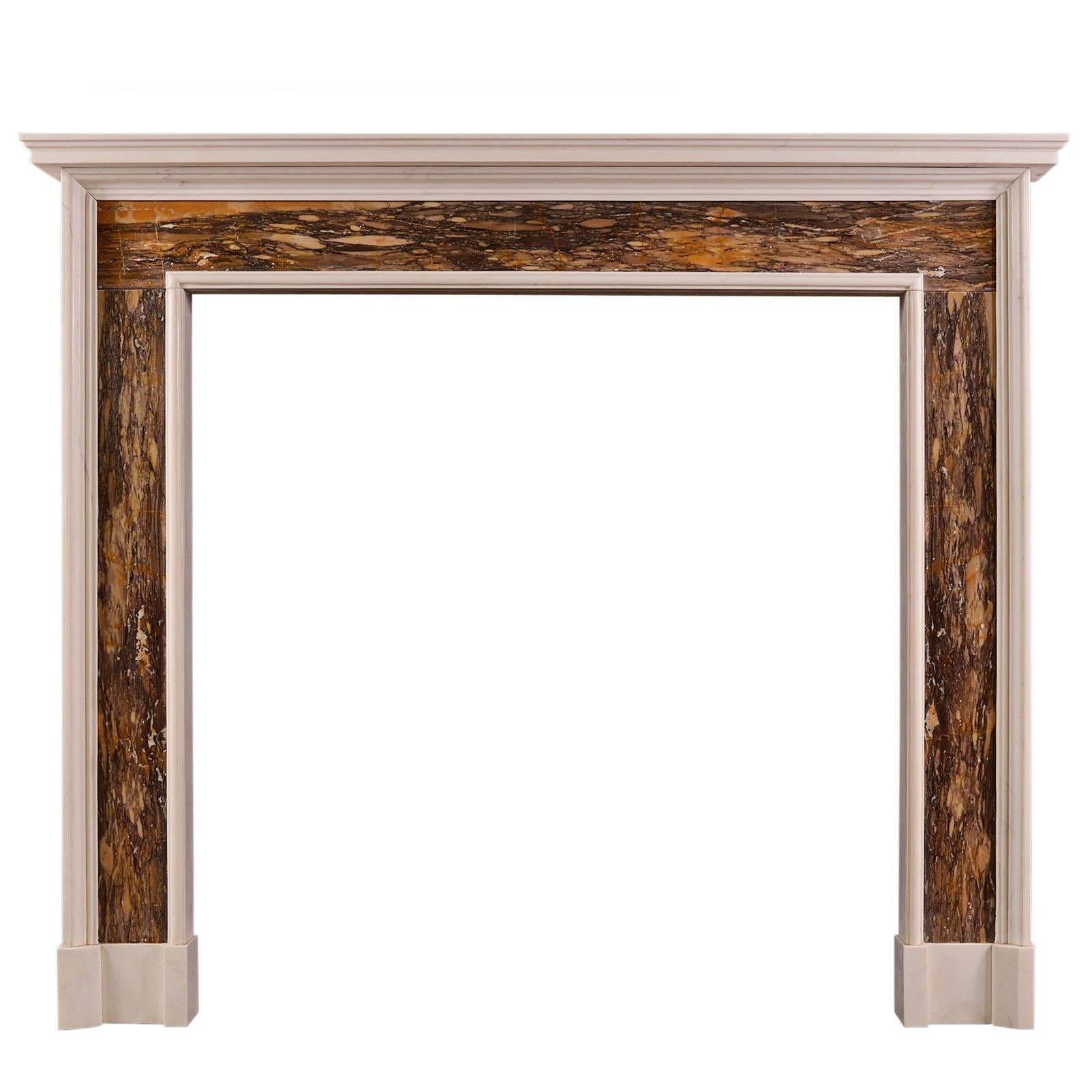 White and Siena Brocatelle Marble Fireplace in the Queen Anne Style For Sale
