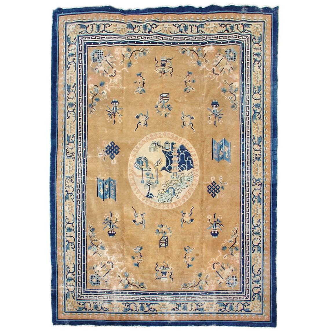 Antique Chinese Peking Traditional Style Rug, 19th Century