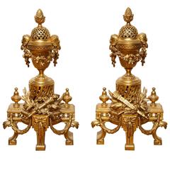 Pair of 19th Century Louis XVI Style Doré Bronze Fireplace Chenets 1