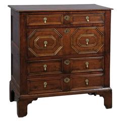 18th Century English Jacobean Style Oak Chest with Four Drawers and Bracket Feet