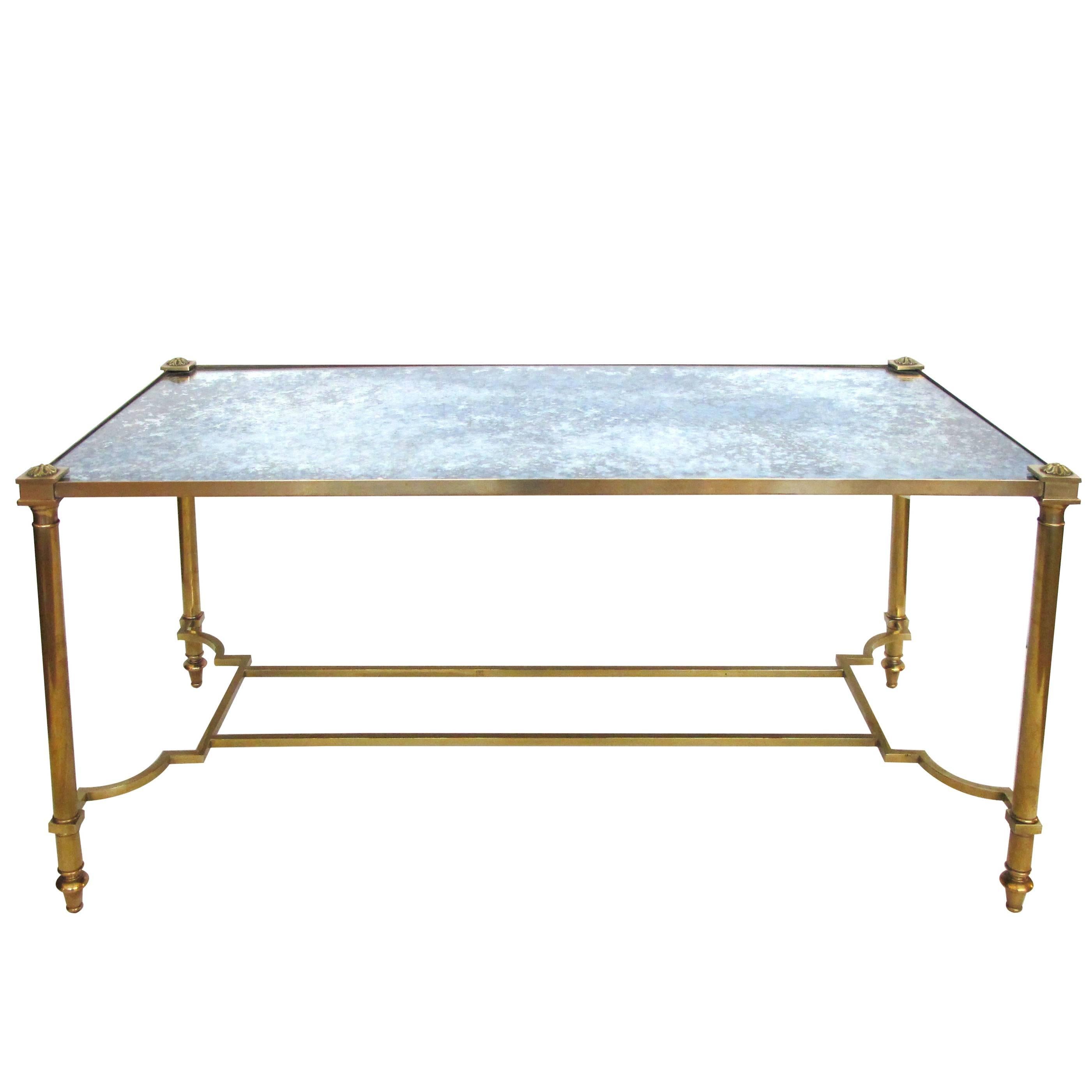 Stylish French Neoclassical Style Rectangular Brass Coffee Table