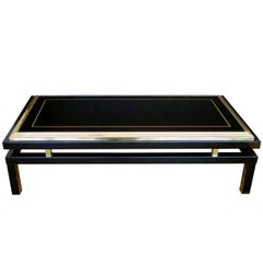 Stylish French Black Enameled Metal Rectangular Coffee Table by Guy Lefevre