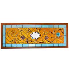 Jeweled Victorian Stained Glass Window with Molded Floral Details, circa 1890