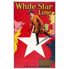 Original 1920er Jahre Weiß Star Line Travel Werbeplakat - Transatlantic Cruises