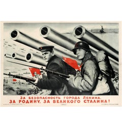 Original Vintage World War II Soviet Propaganda Poster, Security of Leningrad