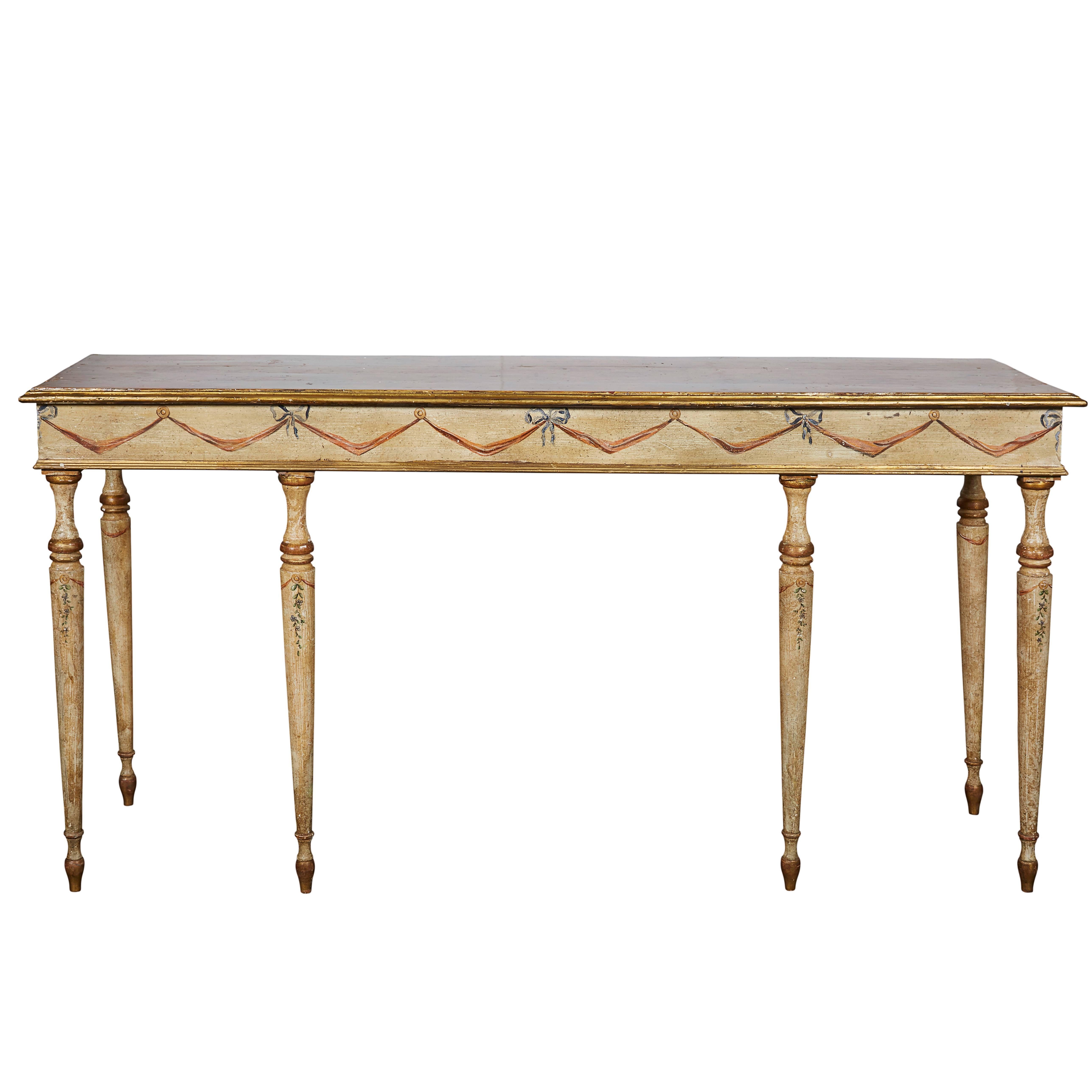 Louis XVI Style Painted Console Table with Faux Marble Top