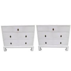 Pair of Custom Chinoiserie Painted White Chest of Drawers