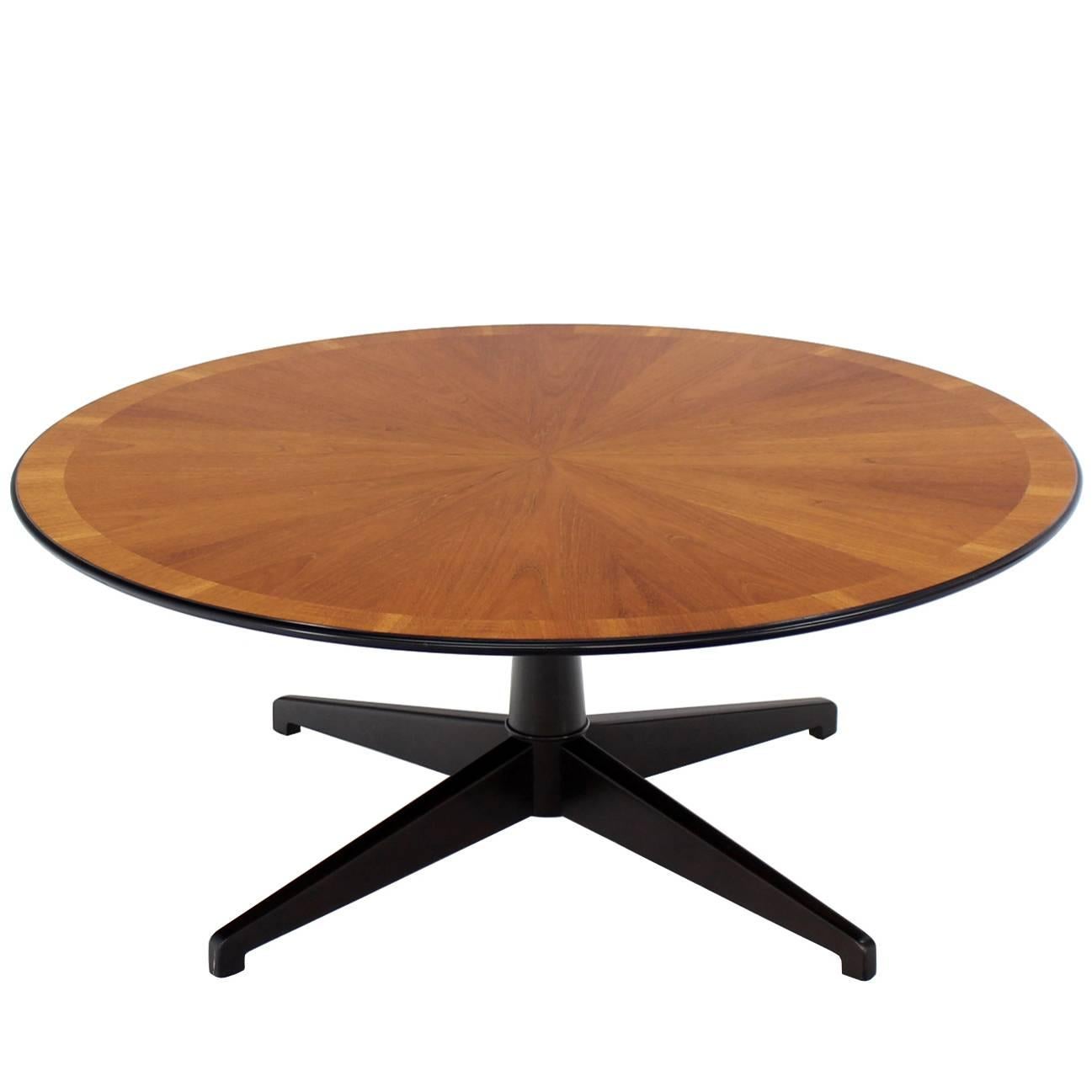 Banded Walnut Top Cross Base Round Coffee Table