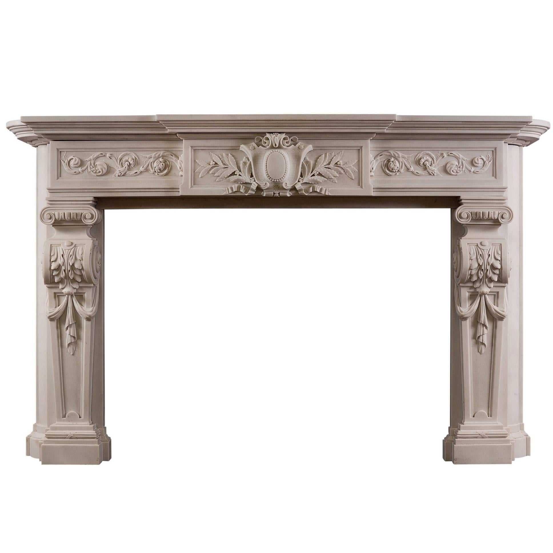 Large and Impressive French Statuary Marble Fireplace