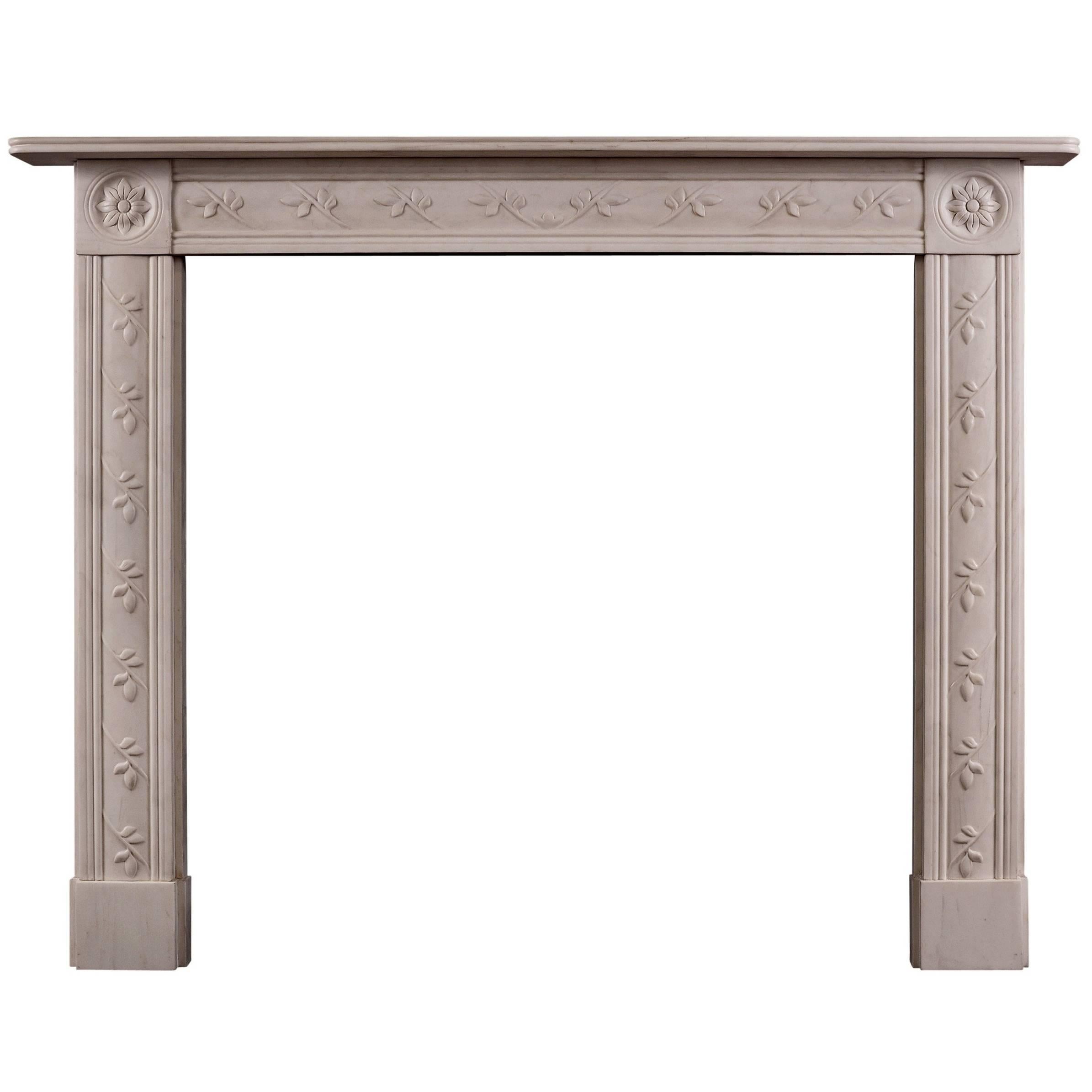Delicate English Regency White Marble Fireplace For Sale