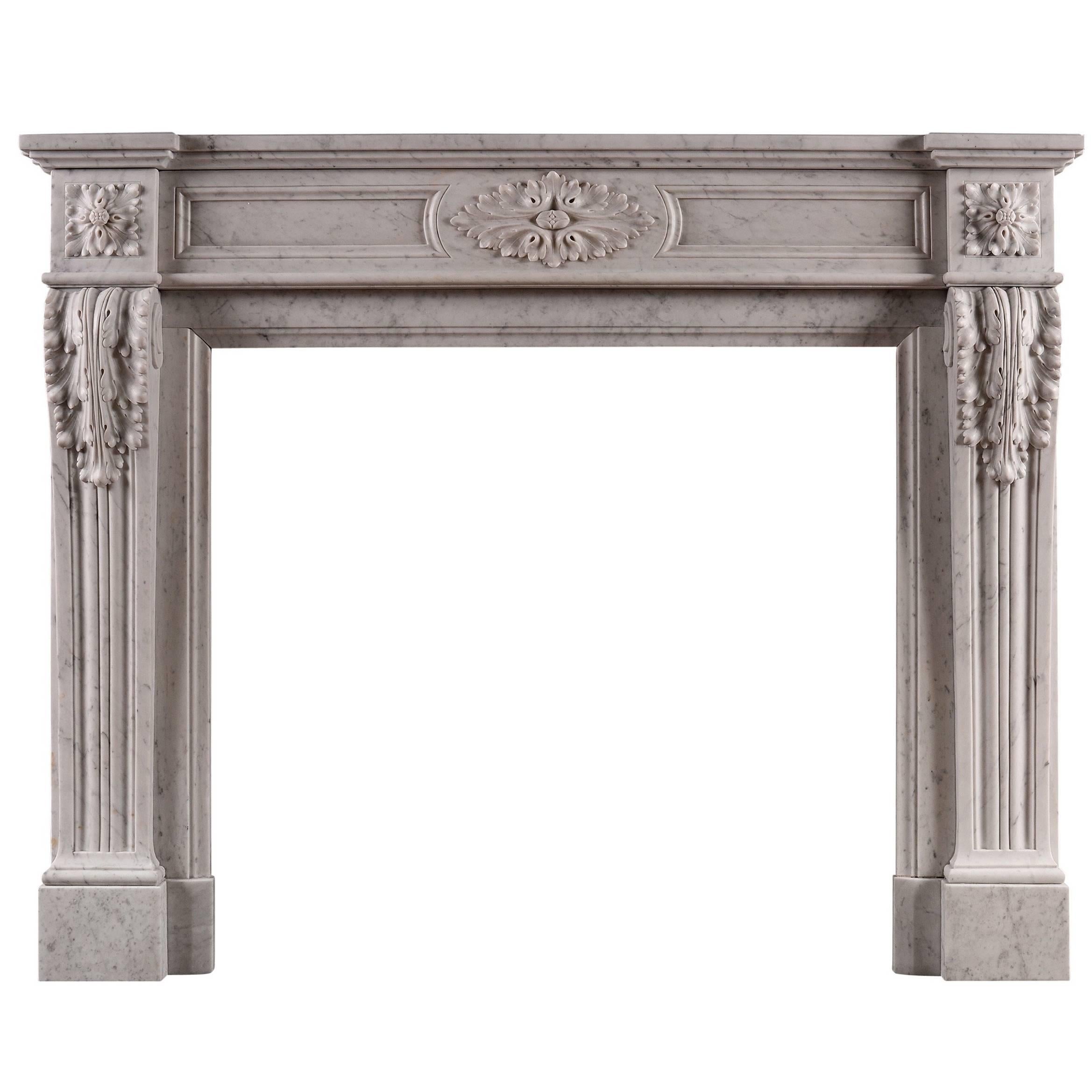 French Louis XVI Style Carrara Marble Antique Fireplace For Sale