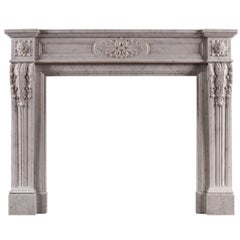 French Louis XVI Style Carrara Marble Vintage Fireplace