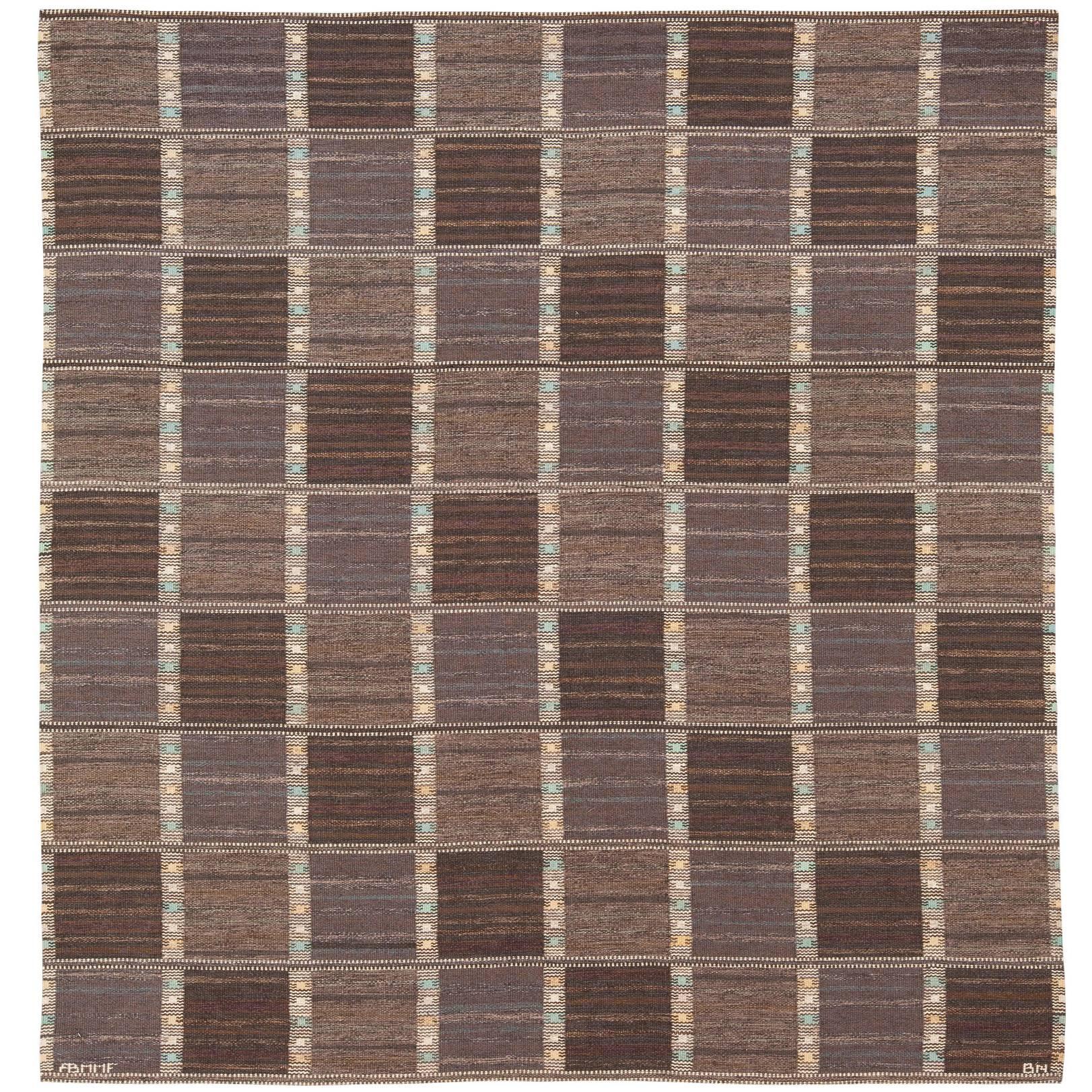 Mid-20th Century Swedish Flat Weave Carpet, "FALURUTAN, MÖRK"