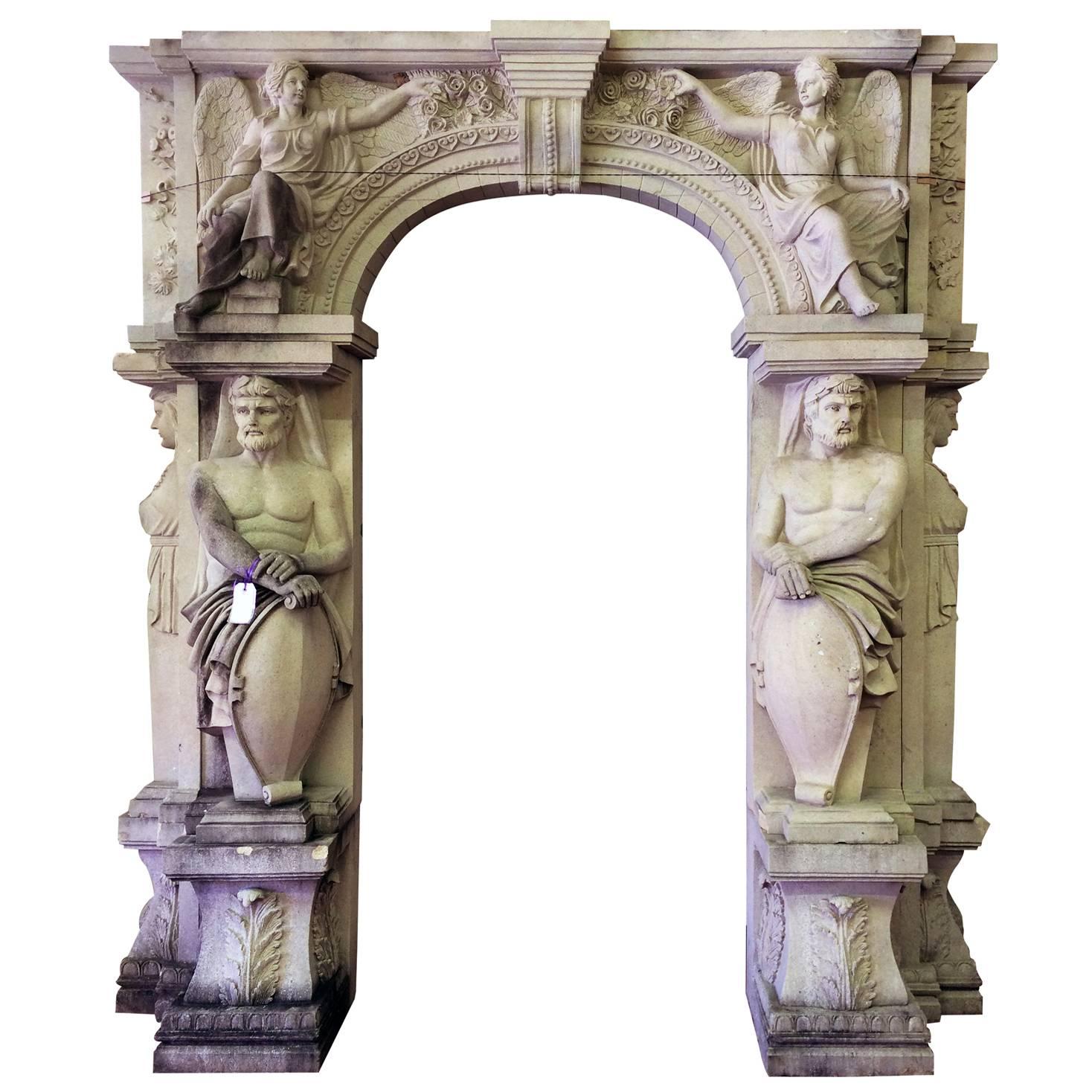Stone Entry with Atlas Figures, Winged Ladies and Acanthus Leaves