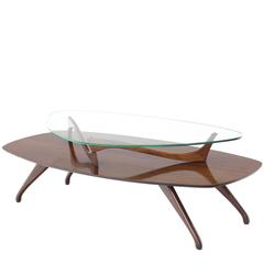 Walnut and Glass Two-Tier Oval Coffee Table