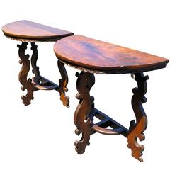 Pair of 18th Century Walnut Italian Demilune Tables