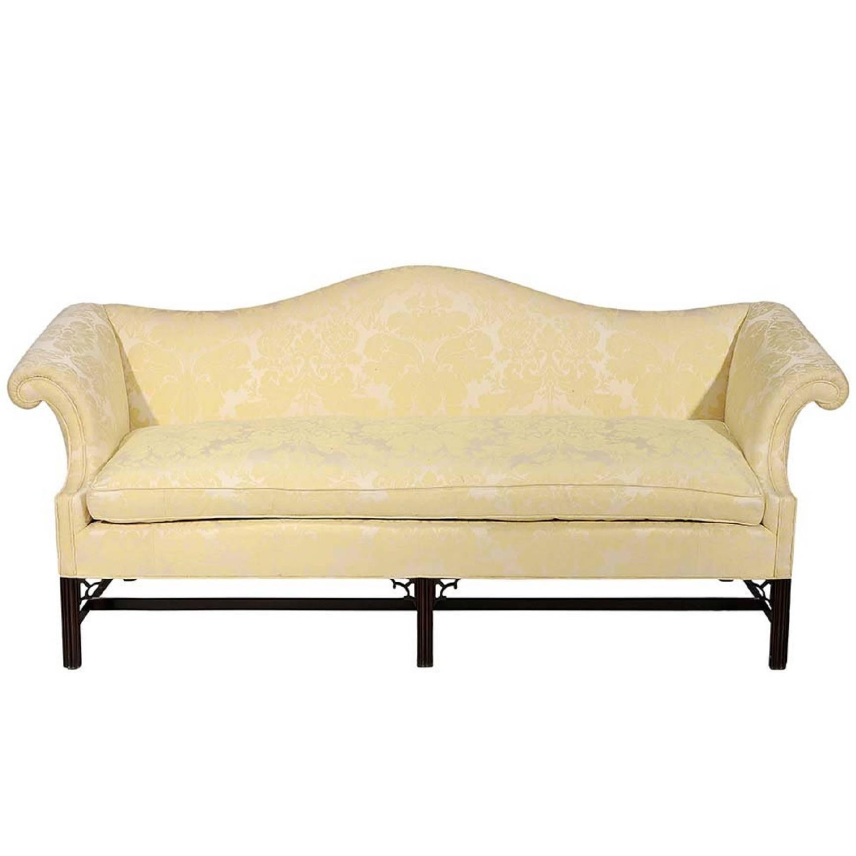 Chippendale Style and Upholstered Camelback Sofa and Down Seat, 20th Century