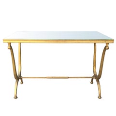 1940s French Bronze Table with Mirrored Top