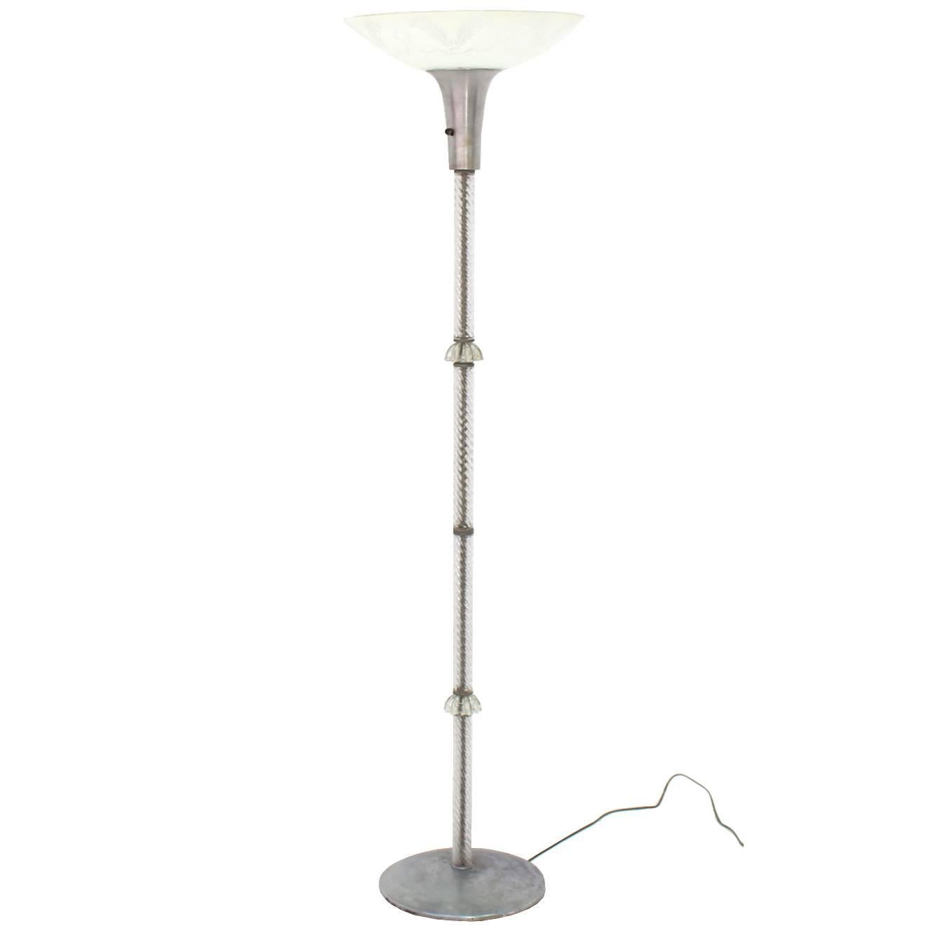 Lampadaire à tige en verre torsadé