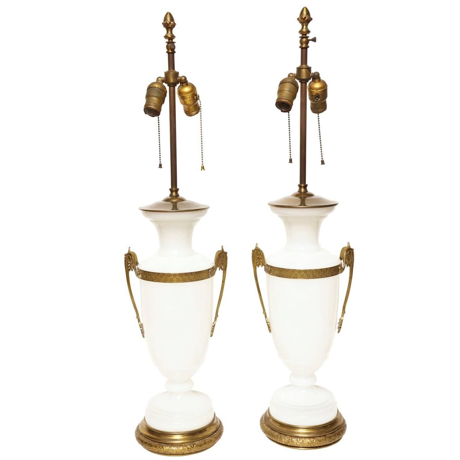 A Pair of Charles X Style Opaline Lamps 