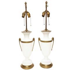 A Pair of Charles X Style Opaline Lamps 