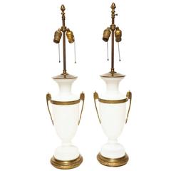 Antique A Pair of Charles X Style Opaline Lamps