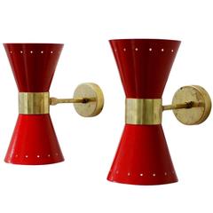 Beautiful Adjustable Pair of Italian Diabolo Sconces, Brass, Stilnovo Style