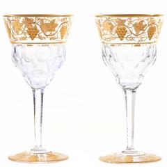 Vintage 12 Val Saint Lambert “Pampre D'Or” Water Goblets