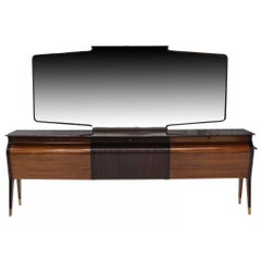 A Large Italian Sideboard Credenza with Mirror in the style of Osvaldo Borsani